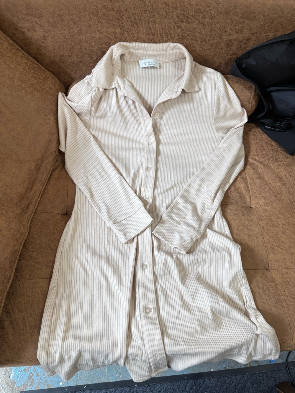 WAYF Soft Ribbed Button-Front Shirt Dress